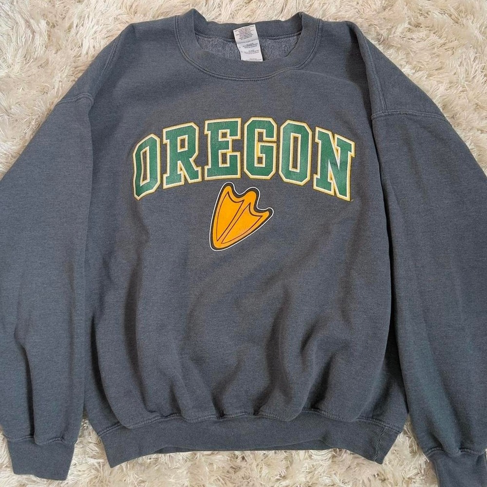 Oregon Ducks Gray College Varsity Crewneck Sweatshirt Logo Graphic Mens Large